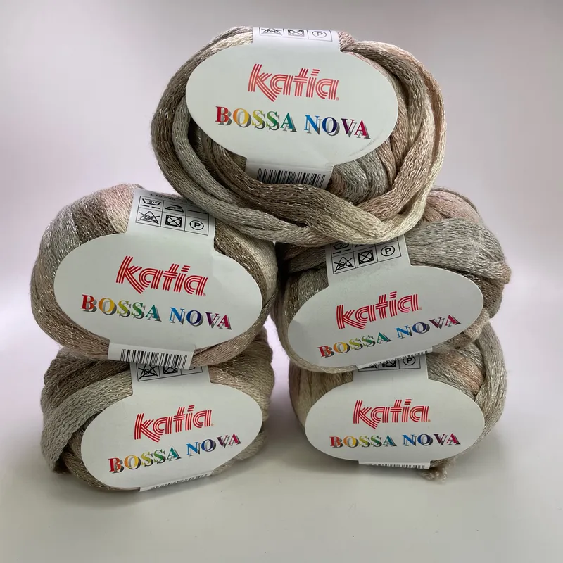 Katia Bossa Nova Ribbon Yarn Lot of 5 Color 73 Beige Ruffle Cotton Blend