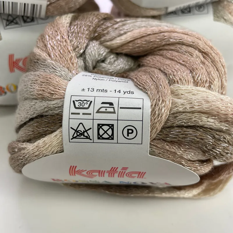 Katia Bossa Nova Ribbon Yarn Lot of 5 Color 73 Beige Ruffle Cotton Blend