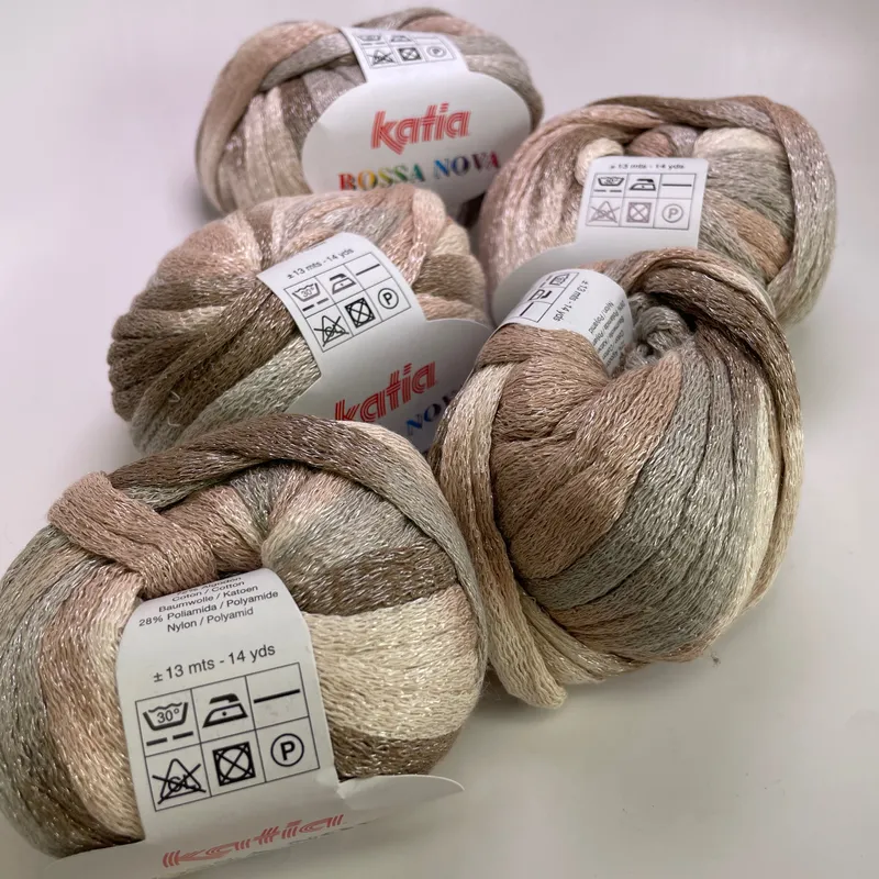 Katia Bossa Nova Ribbon Yarn Lot of 5 Color 73 Beige Ruffle Cotton Blend