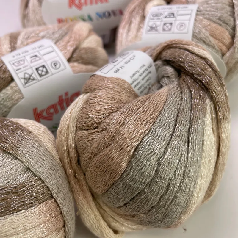 Katia Bossa Nova Ribbon Yarn Lot of 5 Color 73 Beige Ruffle Cotton Blend