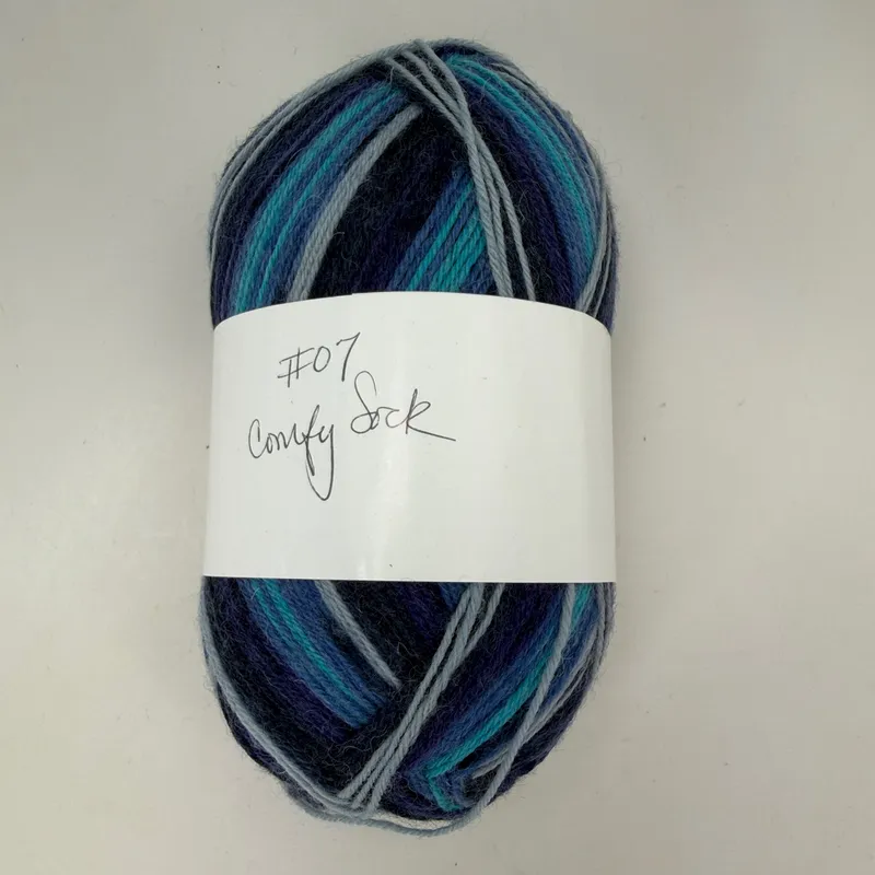 Ulusoy Tekstil Comfy Sock Yarn #07 Blue Teal Grey 100g 75% Wool 25% Nylon