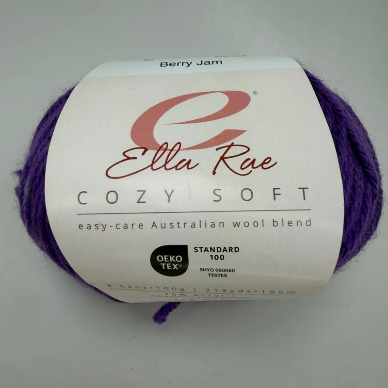 Ella Rae Cozy Soft Yarn Berry Jam Color 50 Wool Blend 100g Skein 213 yds