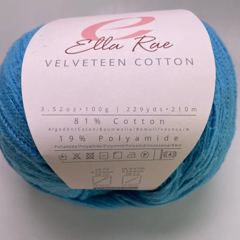 Ella Rae Velveteen Cotton Yarn Color 05 Blue 100g 229yds Soft Cotton Blend