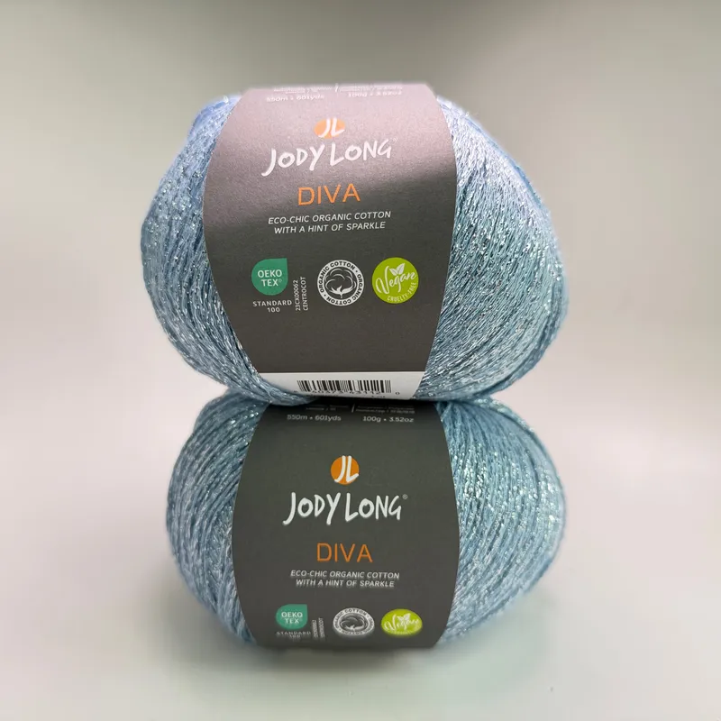 Lot of 2 Jody Long Diva Sparkle Yarn 008 Organic Cotton Blend 100g Each Blue