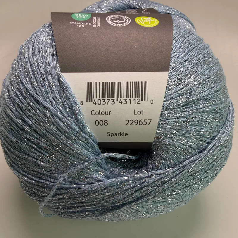 Lot of 2 Jody Long Diva Sparkle Yarn 008 Organic Cotton Blend 100g Each Blue