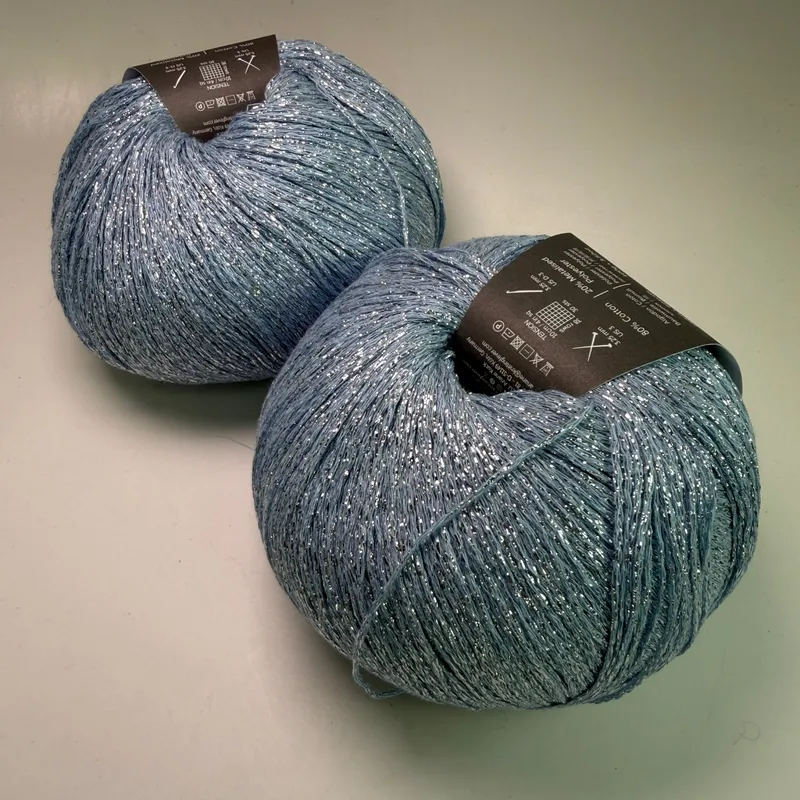 Lot of 2 Jody Long Diva Sparkle Yarn 008 Organic Cotton Blend 100g Each Blue