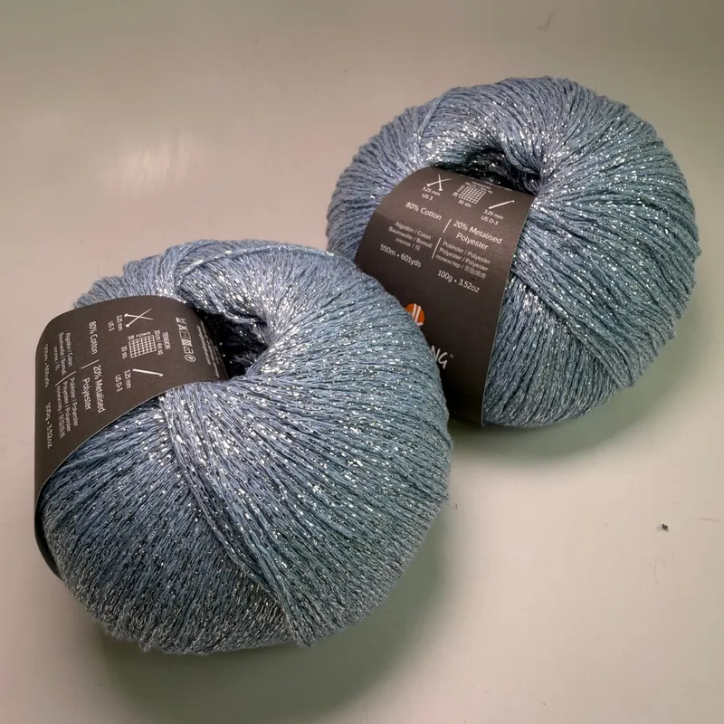 Lot of 2 Jody Long Diva Sparkle Yarn 008 Organic Cotton Blend 100g Each Blue