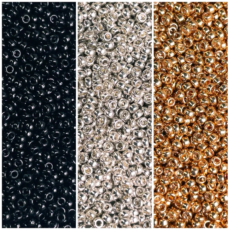 Miyuki 15/0 Seed Beads Metallic Essentials Black Silver Gold 3-Tube Set
