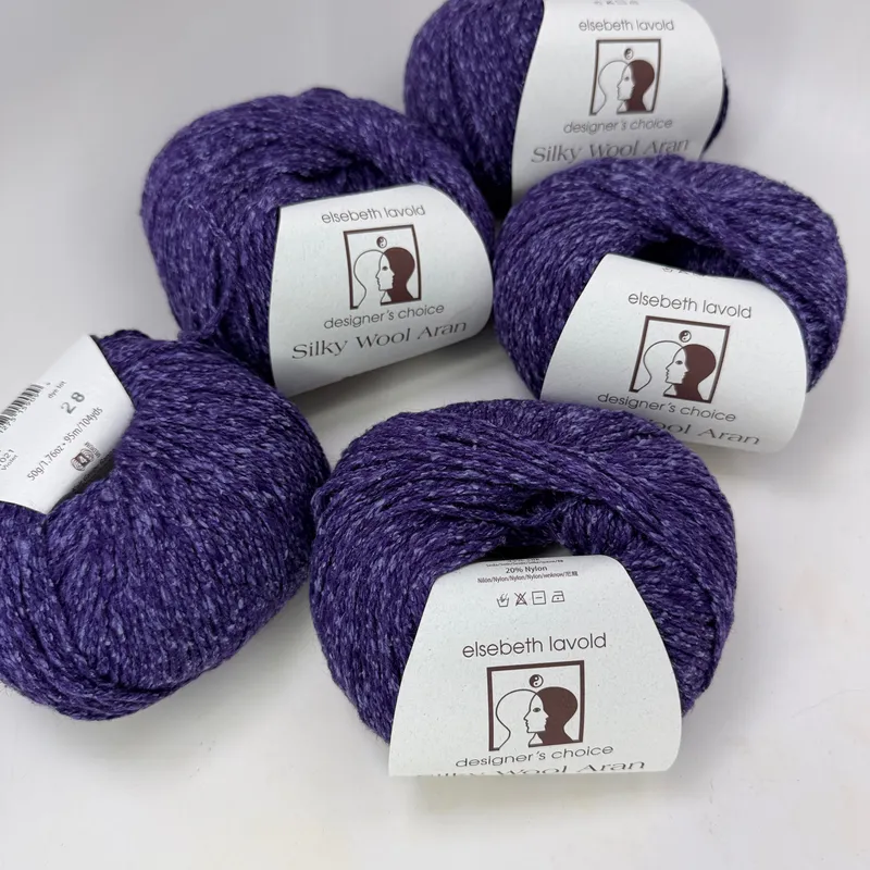 Elsebeth Lavold Silky Wool Aran Yarn Lot of 5 - Color 1021 Violet Dye Lot 28