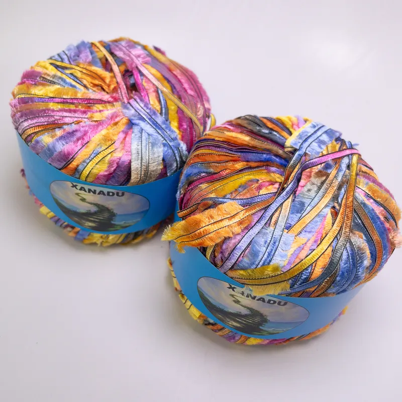 Xanadu Knitting Fever Nylon Ribbon Yarn Lot of 2 Color 8426 Multicolor Italy