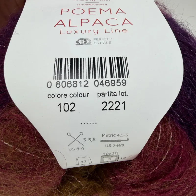 Laines du Nord Poema Alpaca Yarn Color 102 Gradient 100g Cake Italy 437yds Italy