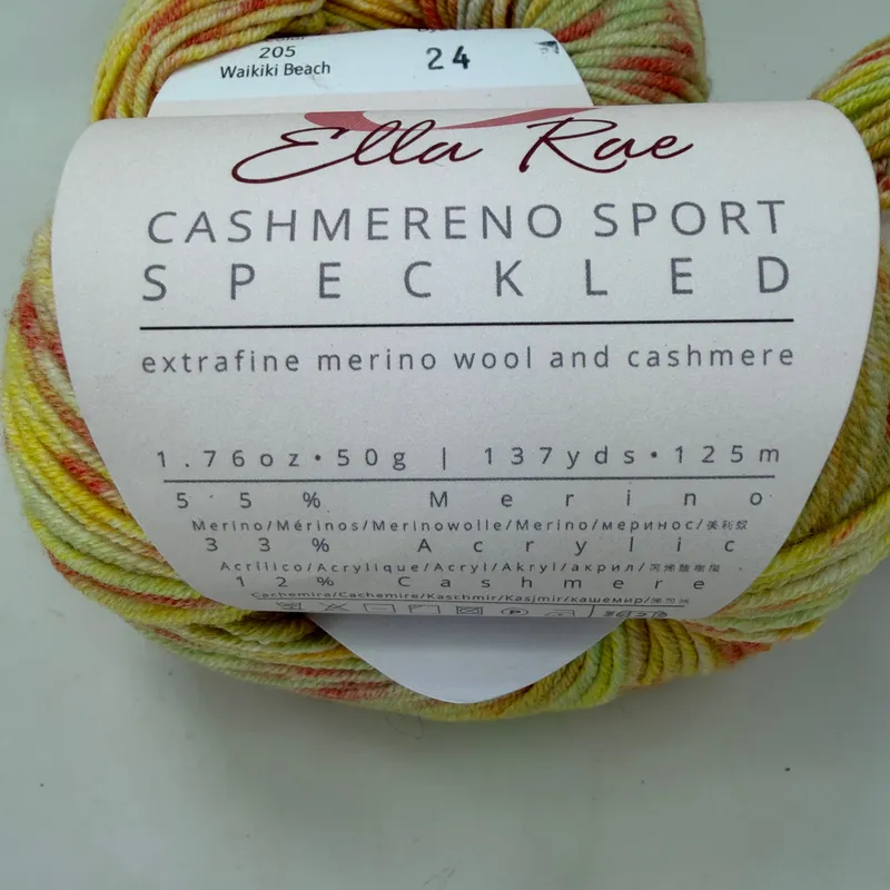 Ella Rae Cashmereno Sport Speckled Yarn Lot of 3 Waikiki Beach 205 Dye Lot 24