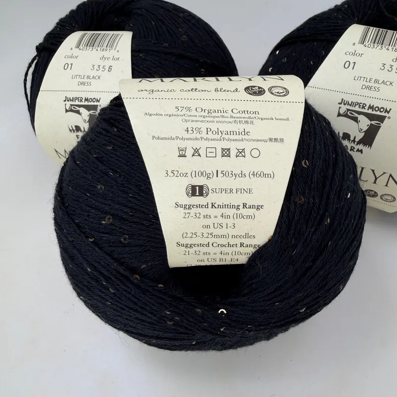 Juniper Moon Farm Marilyn Yarn Lot of 3 - 01 Little Black Dress Sequins 1509yds