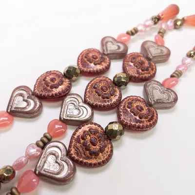 Czech Glass Table Cut Bead Strand Floral Coin Heart Jewelry Making 6" Strand