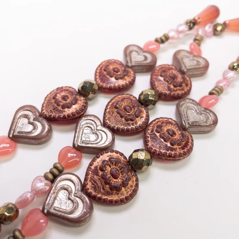 Czech Glass Table Cut Bead Strand Floral Coin Heart Jewelry Making 6" Strand
