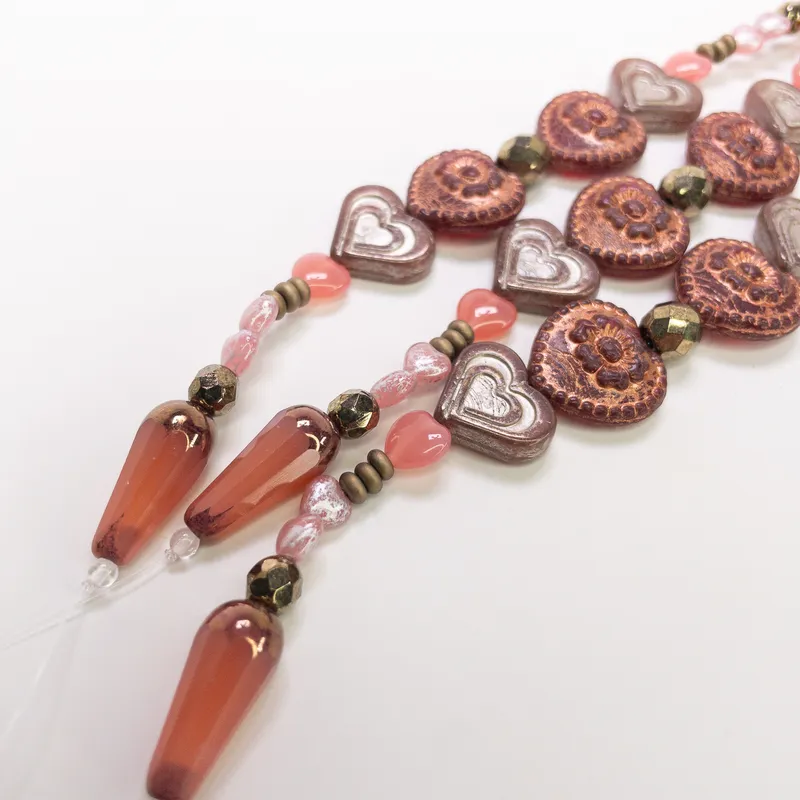 Czech Glass Table Cut Bead Strand Floral Coin Heart Jewelry Making 6" Strand
