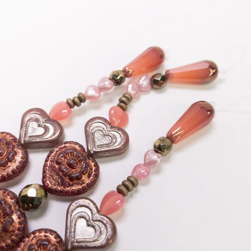 Czech Glass Table Cut Bead Strand Floral Coin Heart Jewelry Making 6" Strand