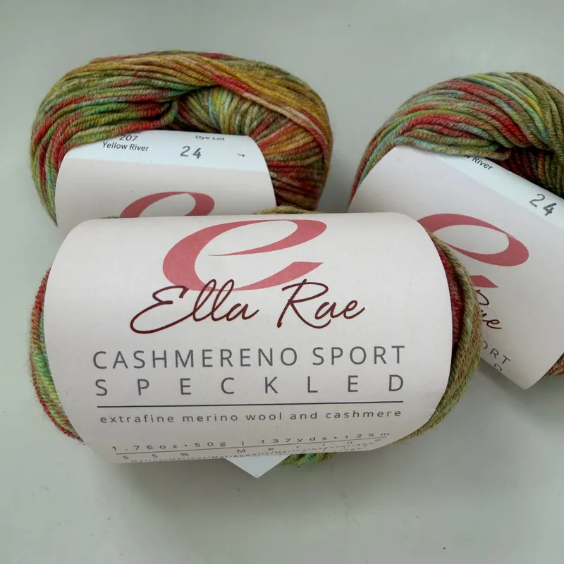 Ella Rae Cashmereno Sport Speckled Yarn Lot of 3 Color 207 Yellow River Merino