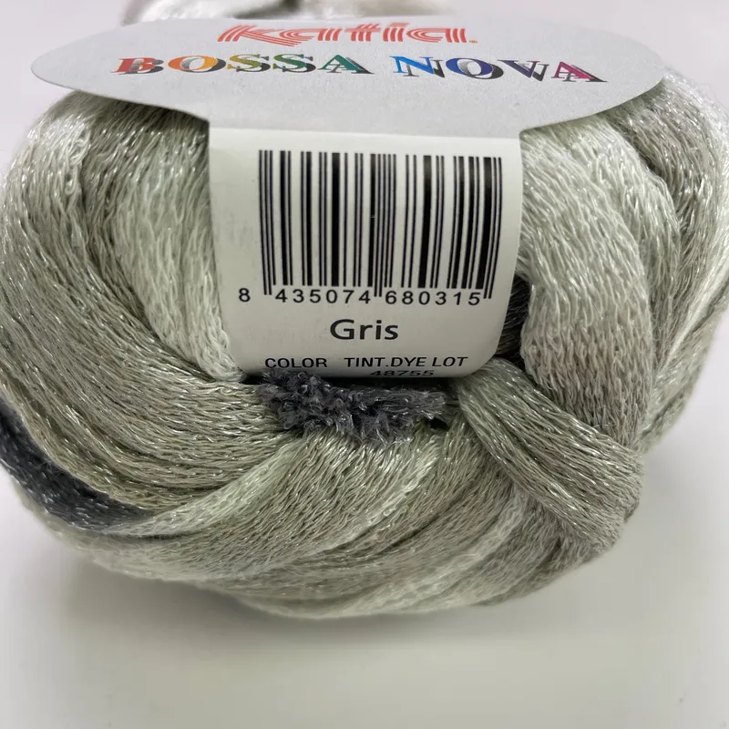 Katia Bossa Nova Yarn Lot of 2 - Color Gris Grey Ruffle Ribbon Yarn Cotton Blend