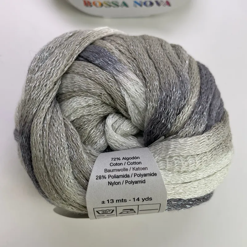 Katia Bossa Nova Yarn Lot of 2 - Color Gris Grey Ruffle Ribbon Yarn Cotton Blend