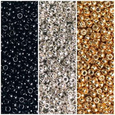 Miyuki 11/0 Seed Beads Metallic Essentials Black Silver Gold 3-Tube Set