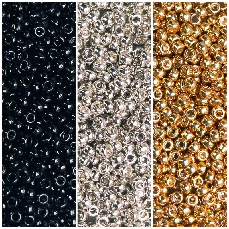 Miyuki 11/0 Seed Beads Metallic Essentials Black Silver Gold 3-Tube Set