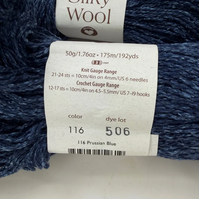 Elsebeth Lavold Silky Wool Yarn Prussian Blue 116 Lot of 3 Same Dye Lot 506 DK