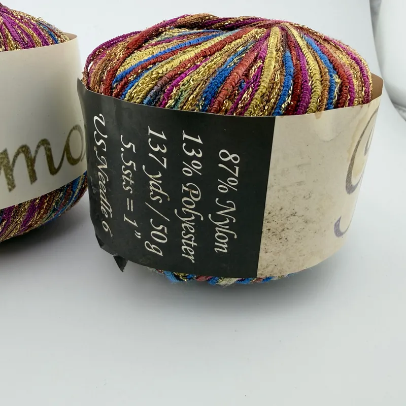 Euro Yarns Glamour Metallic Ribbon Yarn Lot of 2 Skeins Color #10 Multicolor 50g