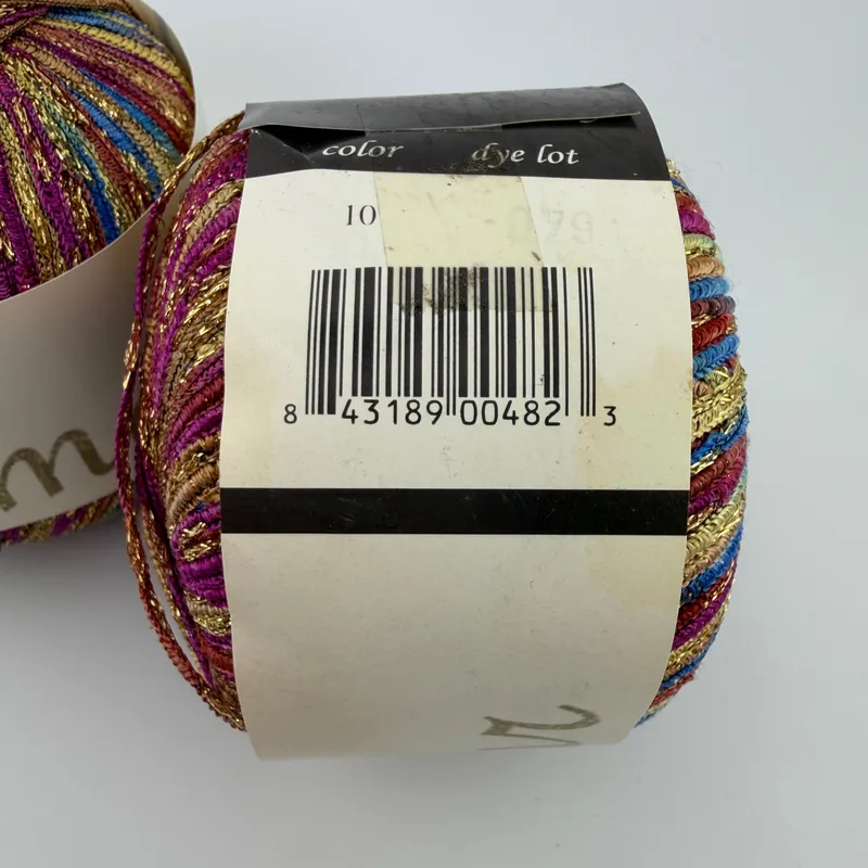 Euro Yarns Glamour Metallic Ribbon Yarn Lot of 2 Skeins Color #10 Multicolor 50g