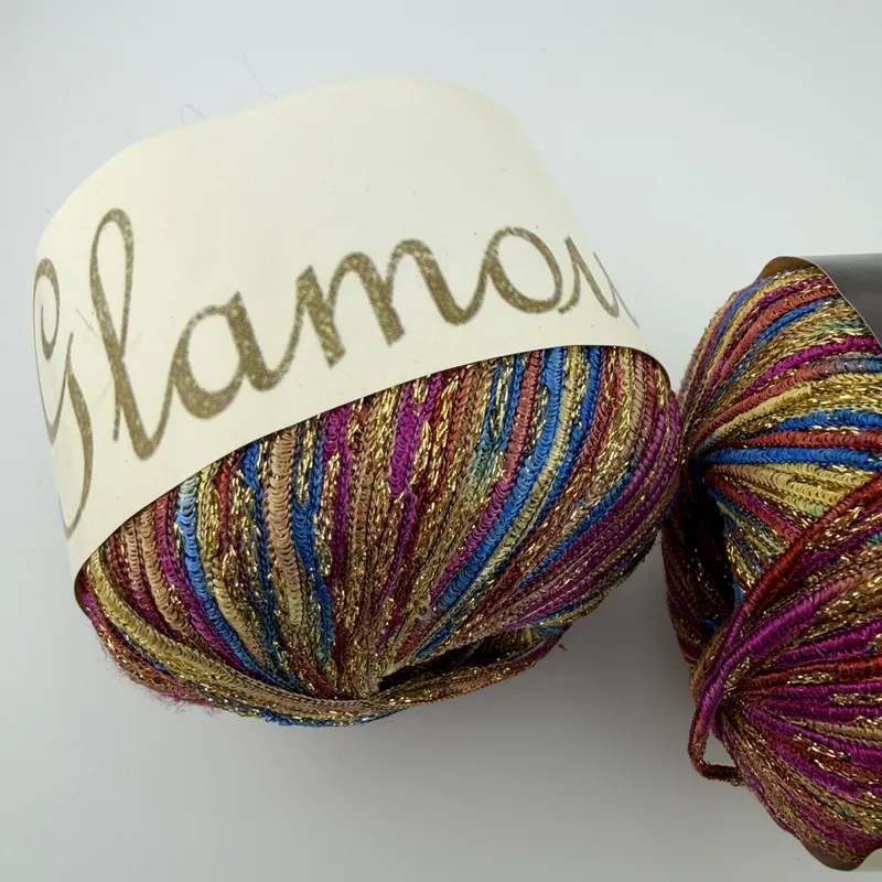 Euro Yarns Glamour Metallic Ribbon Yarn Lot of 2 Skeins Color #10 Multicolor 50g