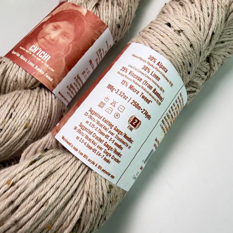 Lot of 2 CH'ICHI Euro Yarns Alpaca Linen Bamboo Tweed Yarn Shade 02 Cattail 100g