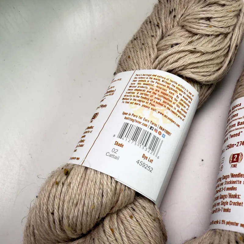 Lot of 2 CH'ICHI Euro Yarns Alpaca Linen Bamboo Tweed Yarn Shade 02 Cattail 100g