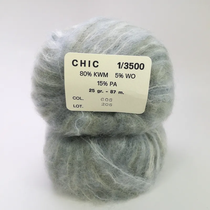CHIC 1/3500 Kid White Mohair Wool Blend Yarn Grey Col 606 Lot of 2 Same Dye Lot