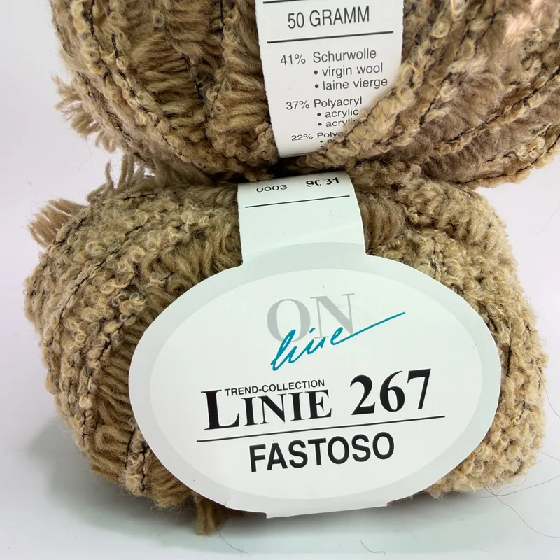 Lot of 2 ONline Linie 267 Fastoso Yarn Farbe 0003 Tan Camel 50g Skeins Wool