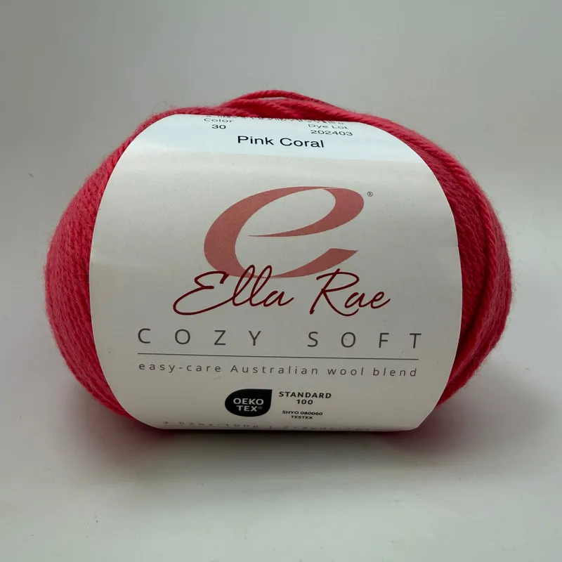 Ella Rae Cozy Soft Yarn Color 30 Pink Coral 100g Skein DK Weight Wool Blend