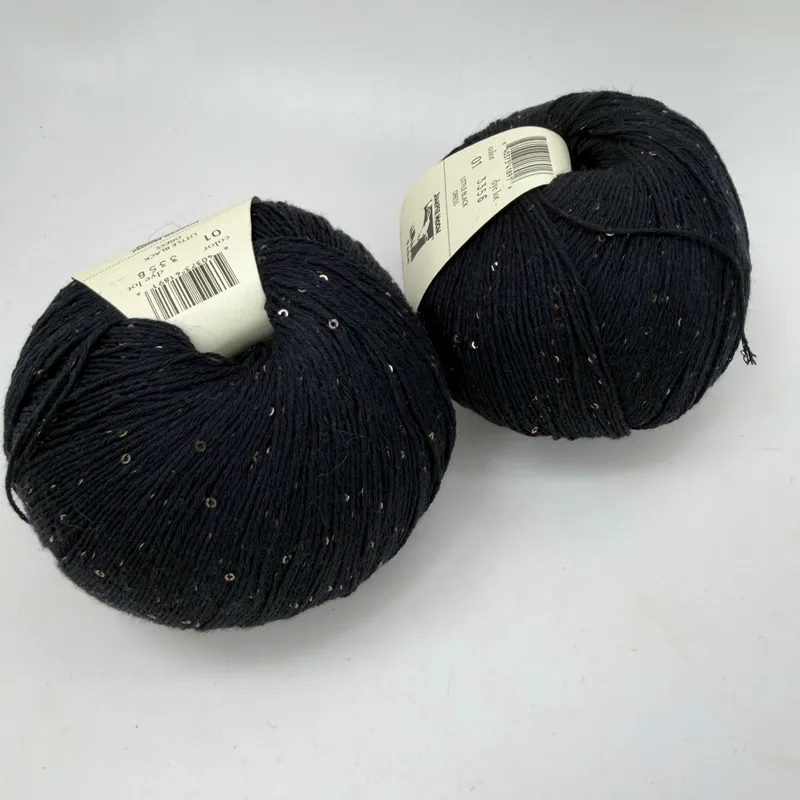 Juniper Moon Farm Marilyn Yarn Lot of 2 Color 01 Little Black Dress Sequins 100g