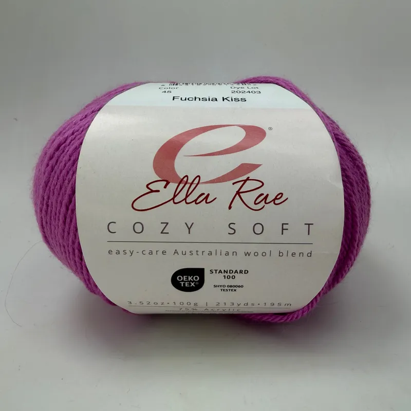 Ella Rae Cozy Soft Yarn Fuchsia Kiss 45 Wool Blend 100g Skein 213 yds