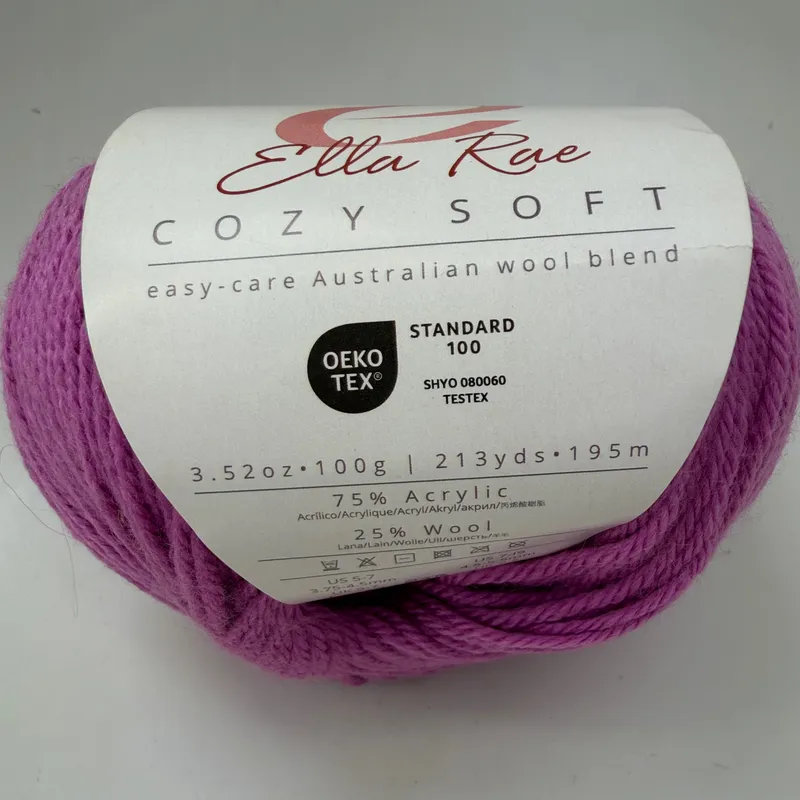 Ella Rae Cozy Soft Yarn Fuchsia Kiss 45 Wool Blend 100g Skein 213 yds