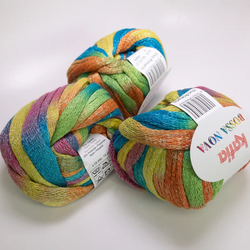 Katia Bossa Nova Ribbon Yarn Lot of 3 Color 74 Vivo Primario Dye Lot 49988 NEW
