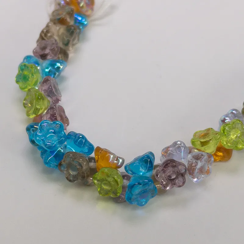 7mm Czech Glass Flower Beads Prairie Multicolor Mix - 100 Beads per Strand