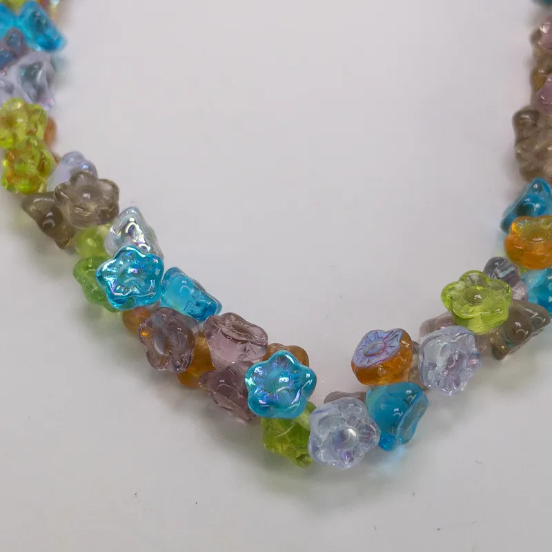 7mm Czech Glass Flower Beads Prairie Multicolor Mix - 100 Beads per Strand
