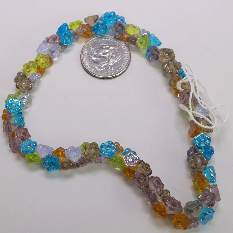 7mm Czech Glass Flower Beads Prairie Multicolor Mix - 100 Beads per Strand