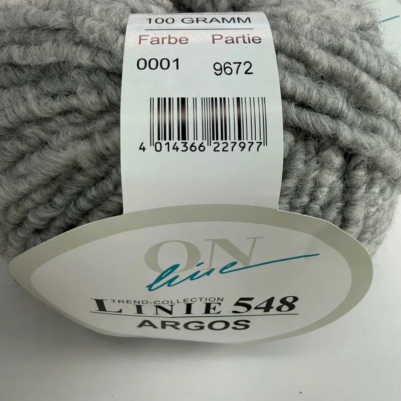 Lot of 3 ON online Linie 548 Argos Yarn Light Grey Farbe 0001 100g Bulky Wool