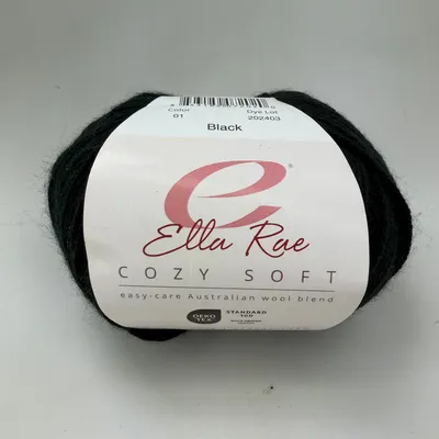Ella Rae Cozy Soft Yarn Color 01 Black 100g Skein Wool Blend DK Light Worsted