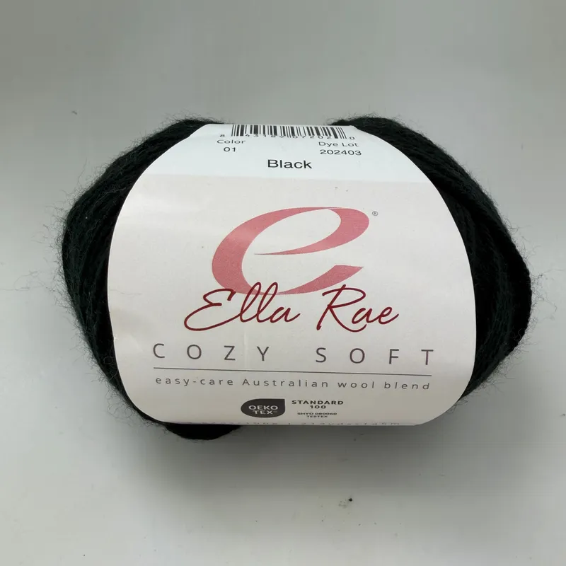 Ella Rae Cozy Soft Yarn Color 01 Black 100g Skein Wool Blend DK Light Worsted