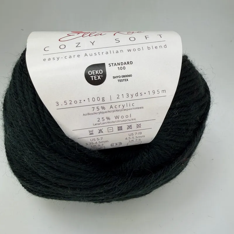 Ella Rae Cozy Soft Yarn Color 01 Black 100g Skein Wool Blend DK Light Worsted