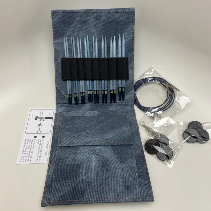 Lykke 5" Indigo Interchangeable Needles Starter Set, Blue Denim Fabric Case