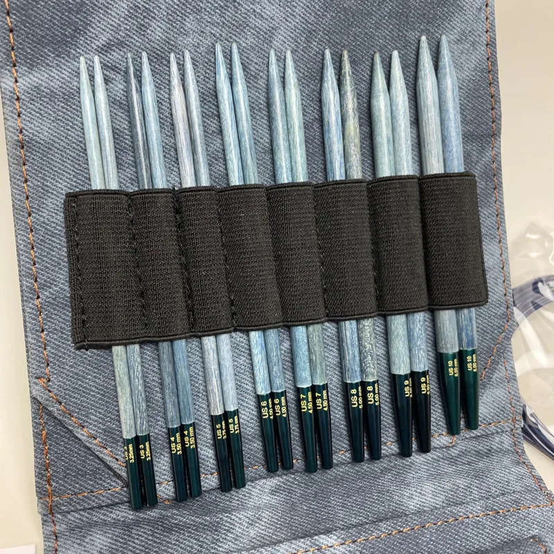 Lykke 5" Indigo Interchangeable Needles Starter Set, Blue Denim Fabric Case