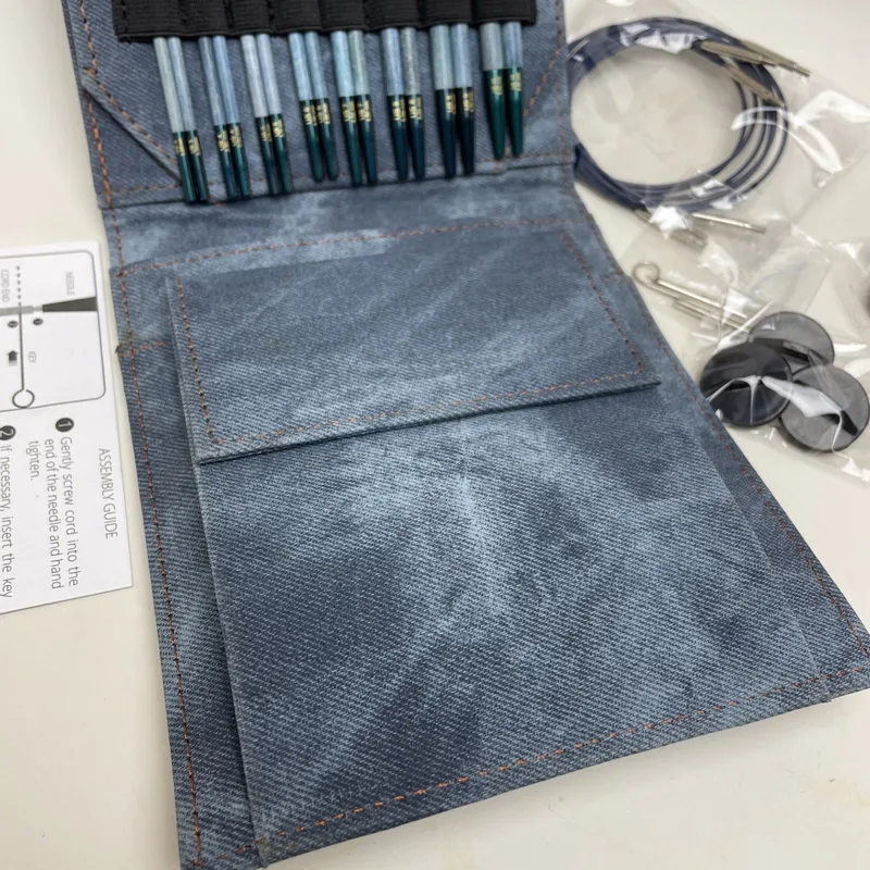 Lykke 5" Indigo Interchangeable Needles Starter Set, Blue Denim Fabric Case