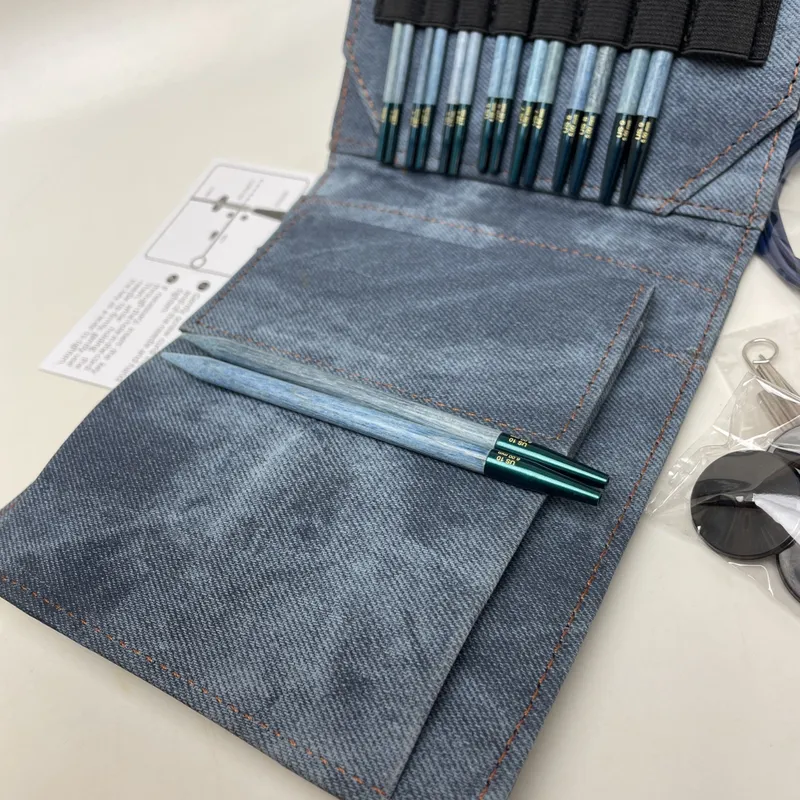 Lykke 5" Indigo Interchangeable Needles Starter Set, Blue Denim Fabric Case